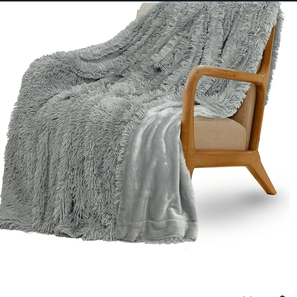 15" X 60" Luxurious Gray Faux Fur Throw Blanket
